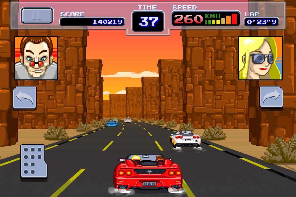 Final Freeway 2R arcade racing through a desert canyon